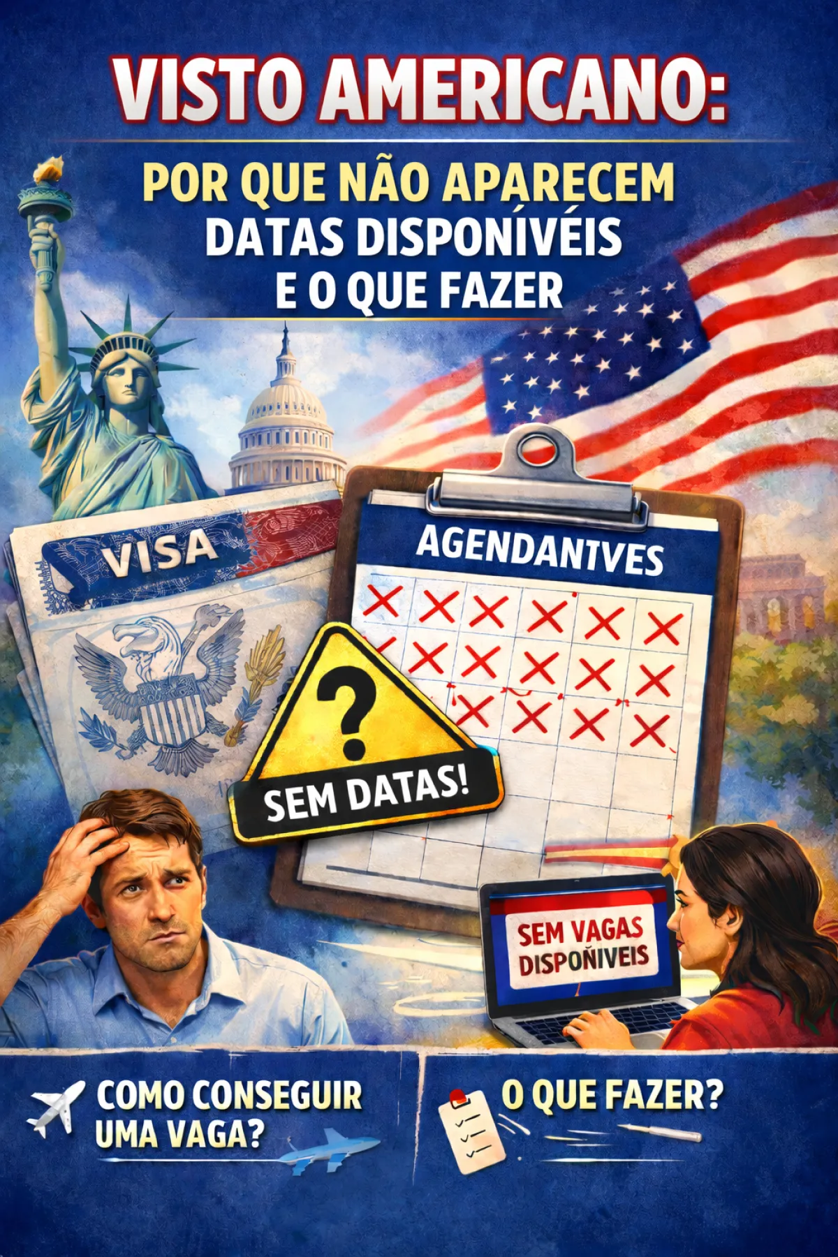 Imagem principal de Visto Americano Por Que Não Aparecem Datas Disponíveis e O Que Fazer